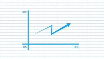 Hand drawn blue line graph showing upward trend and growth on a squared paper background