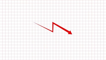 Red zigzag arrow showing downward trend on white grid background representing financial decline