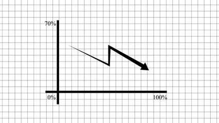 Downturn stock market graph with downward trend and arrow indicating financial decline on grid background