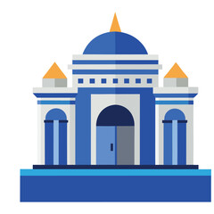 Architectural vector illustrations of iconic landmarks for travel and tourism, including a blue mosque, Greek island, and Orthodox church