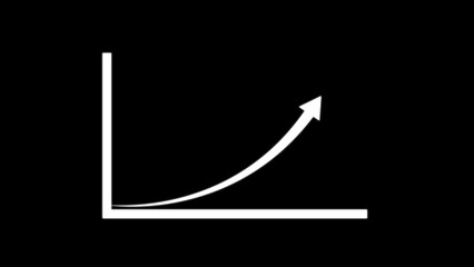 White upward trending arrow graph on a black background representing growth and success