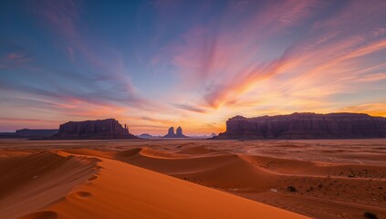 Fototapeta premium Desert Dusk. A Landscape of Sand and Sky, Textured Forms, and Golden Hour Light.