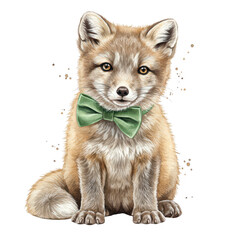 Obraz premium Adorable Fox Cub Wearing A Dapper Green Bow Tie, Expressing Innocent Charm