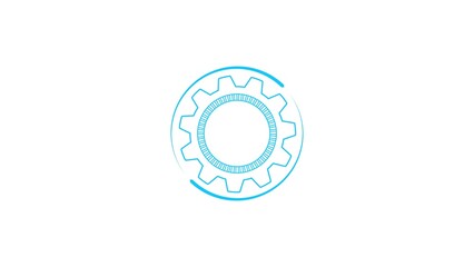Abstract futuristic glowing blue gear mechanism with intricate interlocking teeth on a white background
