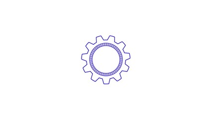 Abstract blue outline of a gear with an oval center on a white background