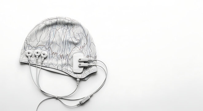 Eeg cap with electrodes for brain activity monitoring on a white background in a studio shot ai generated