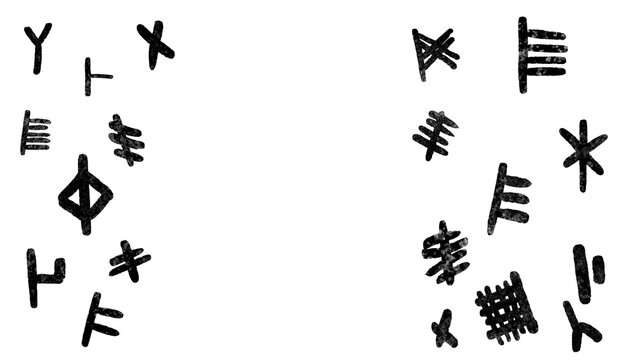 Textured Hand Drawn Framing of Ancient Ogham Symbols with Transparent Background 