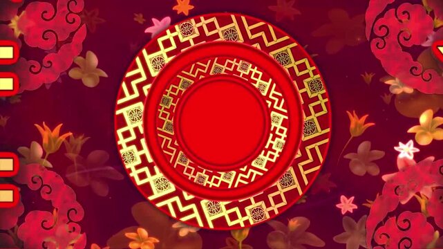 Chinese New Year background video, red round floral pattern rotating. Chinese New Year blessing video, Asian festival celebration, choose this video for your new year.