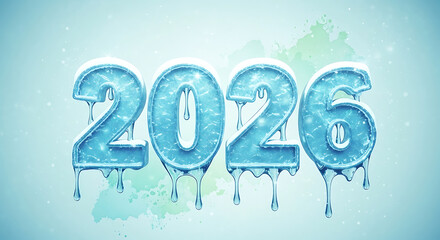 Melting ice year 2026 balloons sparkling winter celebration greeting new year freshness