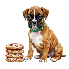 Adorable Boxer Puppy Sits Beside A Stack Of Delicious Frosted Cookies