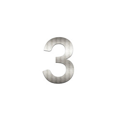 Silver Number3 — Chrome Metallic 3D Text PNG Isolated