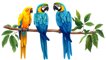 Two Colorful Bird Species Collection, isolated on transparent background