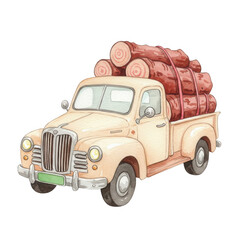 Vintage Truck Transporting Stacked Logs Transparent Background