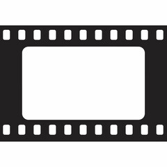 A single blank frame from a classic black 35mm film strip on a white background.
