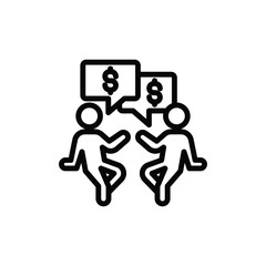 Two people discussing financial matters with speech bubbles showing dollar signs. Suitable for finance, negotiations, business concepts for visuals.