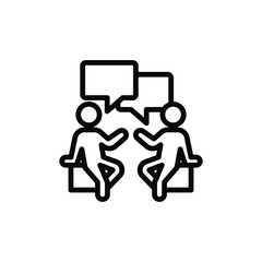 Two stick figures chatting with speech bubbles. Great for presentations, educational materials, social media posts, and communicationthemed designs.