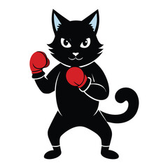 black cat with red heart cartoon illustration