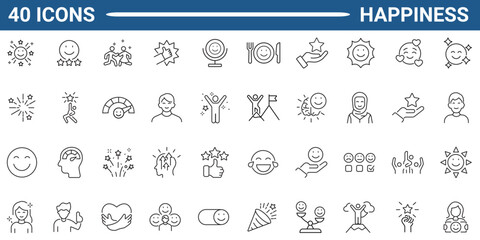 Happiness line icon set. Outline icon collection. Editable stroke. Vector illustration