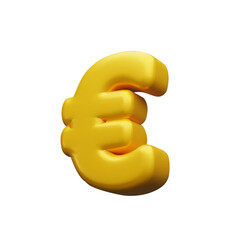 A 3D golden Euro currency symbol isolated on a clean white background. The symbol is designed in a puffy, inflated, balloon-like style with smooth, rounded edges and a glossy finish.