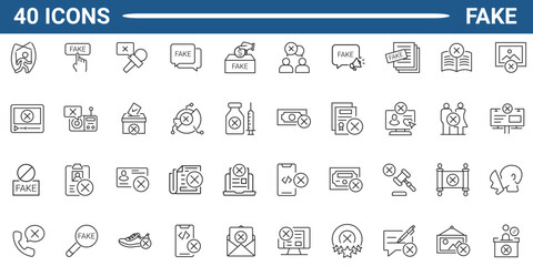 Fake line editable icon set. Contain icons related to Fake, Disinformation, hoax, and more. Editable stroke. Vector illustration