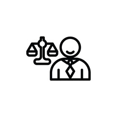 Featuring a lawyer standing next to the scale of justice. Ideal for legal, justice, law firm, and attorneyrelated designs.