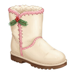 Cozy Winter Boot Adorned With Festive Holly Sprig Seasonal Comfort