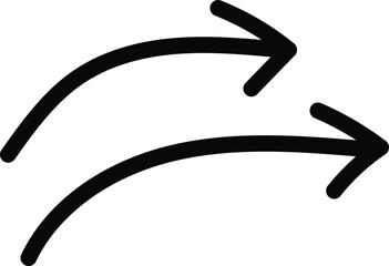 Long curved hand drawn arrow. Doodle line sketch Arrows. Dynamic wavy line arrow collection