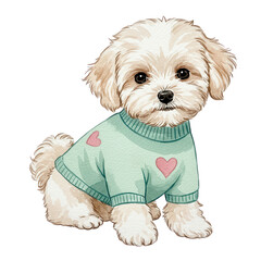 A Captivating Portrait Of A Fluffy Puppy Dressed In A Heart-Adorned Sweater