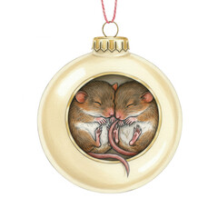 Adorable Sleeping Mice Embracing Adorn A Delicate Christmas Ornament