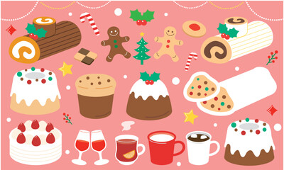クリスマスのスイーツとドリンクの集合