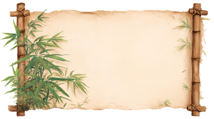 Bamboo frame with burlap canvas and ropes, blank and empty background for home decor or craft design