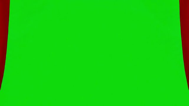Green Screen red theatrical waving curtains opening and closing on abstract 3d animation of silk cloth revealing background with alpha matte 4k ultra hd 3840x2160 scene 4 distortion, overlay, glitch
