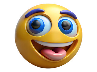 Fototapeta premium Cartoon smiley face with tongue out isolated on transparent background, a fun and expressive emoji design