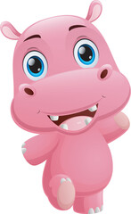 Cute hippo cartoon on white background