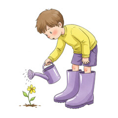 A Young Child Nurturing a Sprig Growth with Delicacy and Care