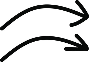 Long curved hand drawn arrow. Doodle line sketch Arrows. Dynamic wavy line arrow collection