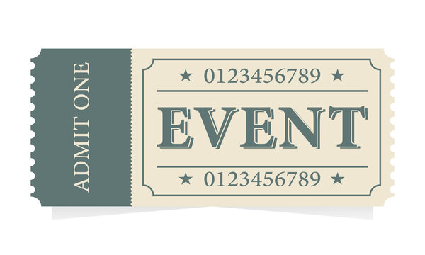 Vintage event ticket isolated on white background, featuring an oldfashioned design