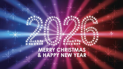 A vibrant and festive 2026 New Year's greeting with sparkling lights and a radiant glow.