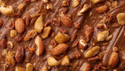 Obraz premium Textured Confection. A Collage of Smooth Chocolate and Assorted Nuts, a Sweet Delight.