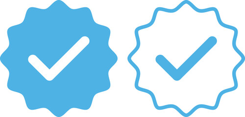 Blue Check Mark and Profile Approved icon set. Verified badge symbol. Blue tick mark icons collection. Social media profile blue check sign © creativeKawsar
