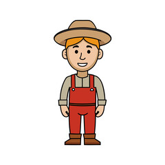 Cartoon farmer wearing overalls and hat isolated on white background