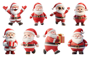 Fototapeta premium PNG Cheerful Santa Claus characters illustration, element set on transparent background