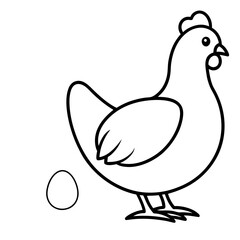 Simple outline drawing of a chicken and an egg isolated on white background