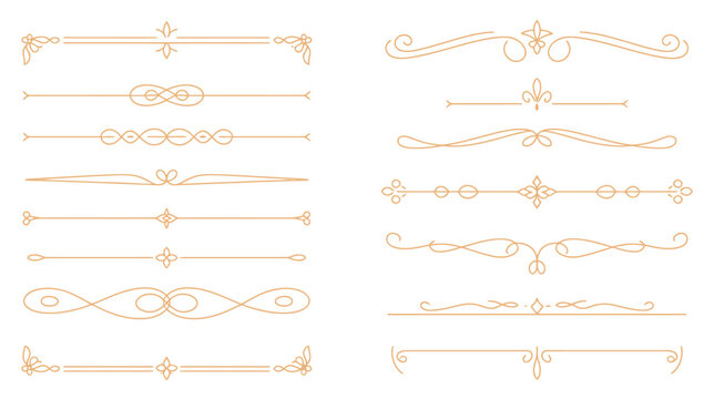 Vintage style gold line art dividers and calligraphic separator elements