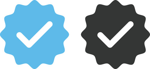 Blue Check Mark and Profile Approved icon set. Verified badge symbol. Blue tick mark icons collection. Social media profile blue check sign © creativeKawsar