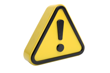 Bright yellow warning sign with black exclamation mark on black background symbolizing danger