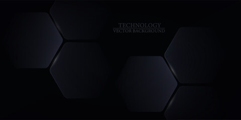Black 3D vector hexagonal technology abstract background. Abstract modern technology futuristic background with black 3D honeycomb shapes. Vector illustration