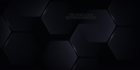 Black 3D vector hexagonal technology abstract background. Abstract modern technology futuristic background with black 3D honeycomb shapes. Vector illustration
