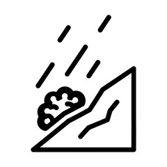 Line Icon of Landslide with Rain on Mountain Slope