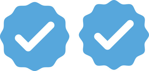 Blue Check Mark and Profile Approved icon set. Verified badge symbol. Blue tick mark icons collection. Social media profile blue check sign © creativeKawsar